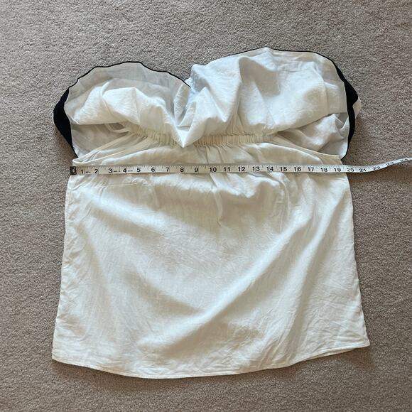 Loft Womens Linen Blend Off The Shoulder Ruffle Top Sz Medium White Black Resort - Picture 5 of 6